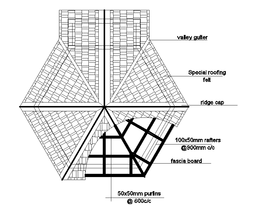 A material detail of roof connection of 18x1m house plan is given in this Autocad drawing file.Download now.