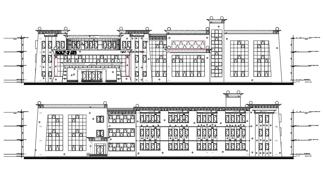 Amazing elevation details of the Arts college building AutoCAD DWG Drawing File are given.Download the AutoCAD DWG file.