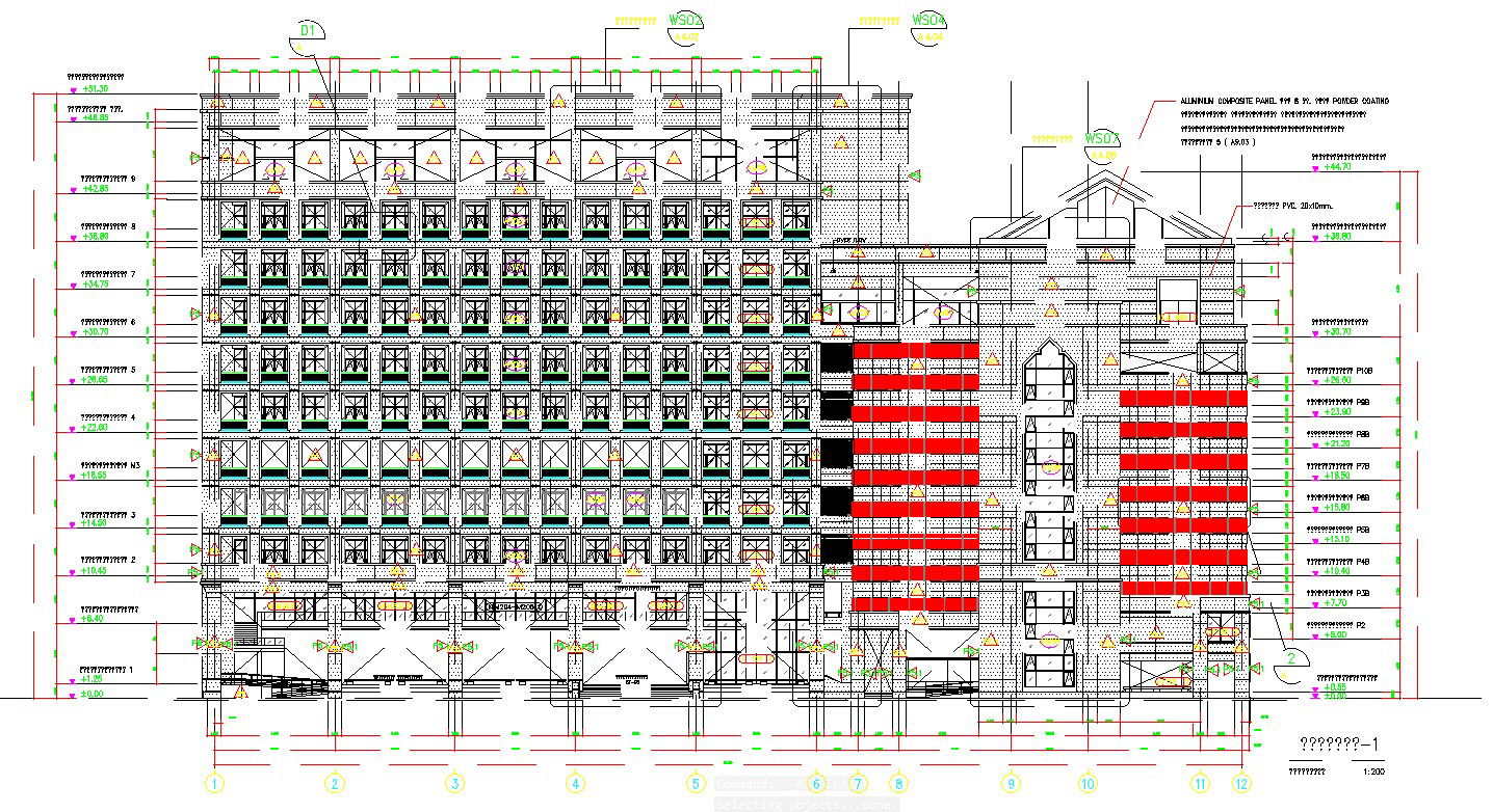 Amazing five-star Hotel building elevation details are given in this 2D AutoCAD DWG Drawing. Download the AutoCAD file now.
