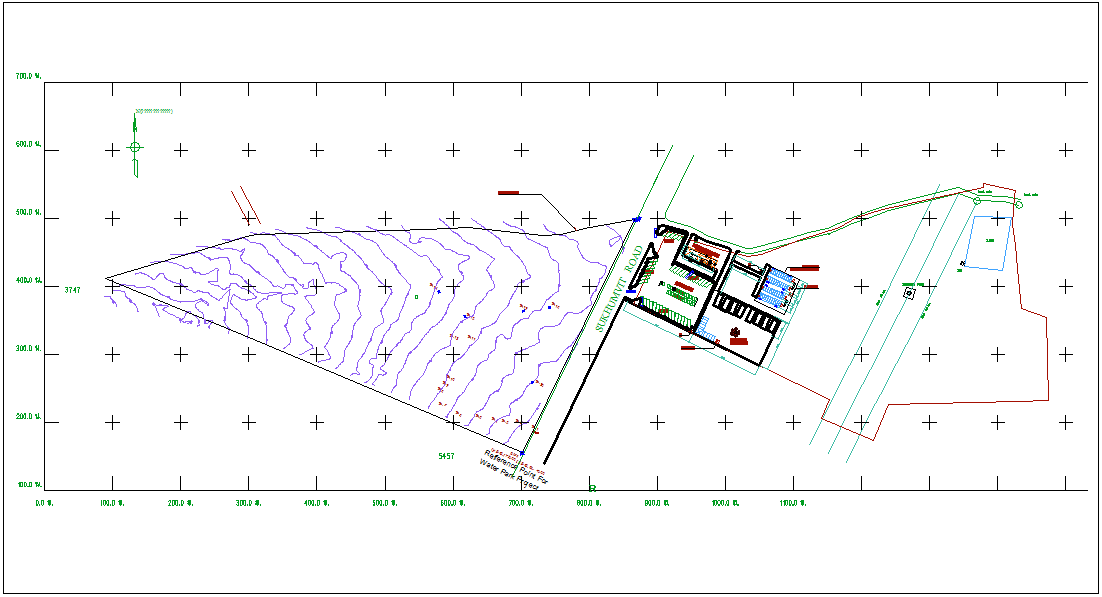 Amazon waterfall theme park topography land survey detail dwg file