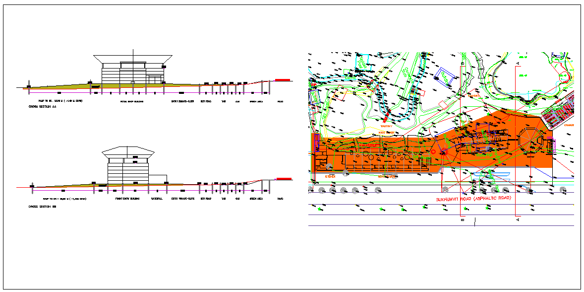 Amazon waterfall theme plan layout and topographic survey dwg file