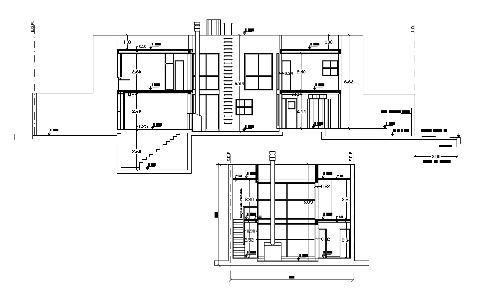 A measurement detail of the house building section view is given in this Autocad drawing file. Download now.