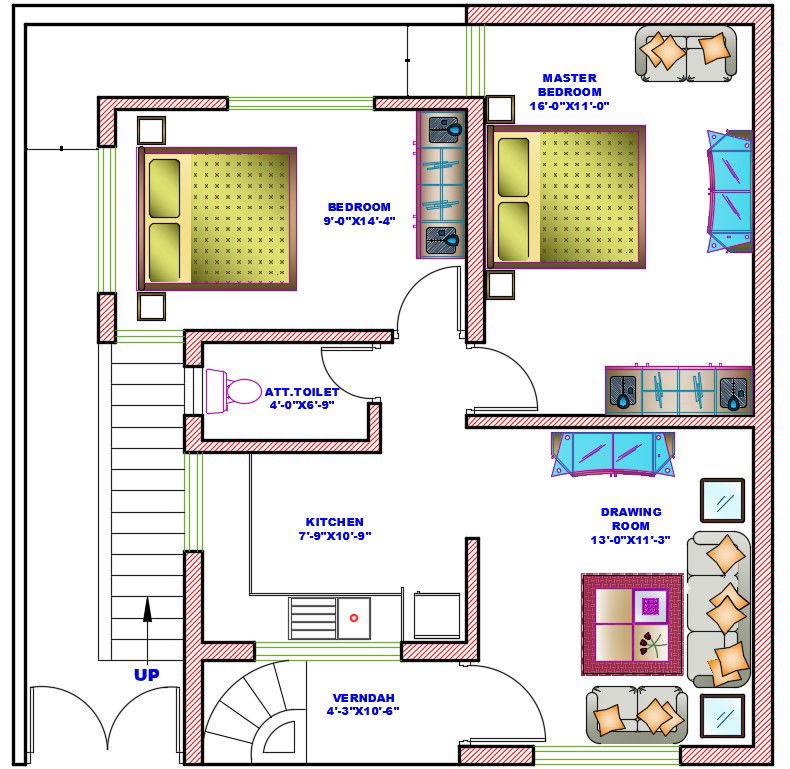 A modern 2d house plan is given in this cad file. Download this 2d cad file now.