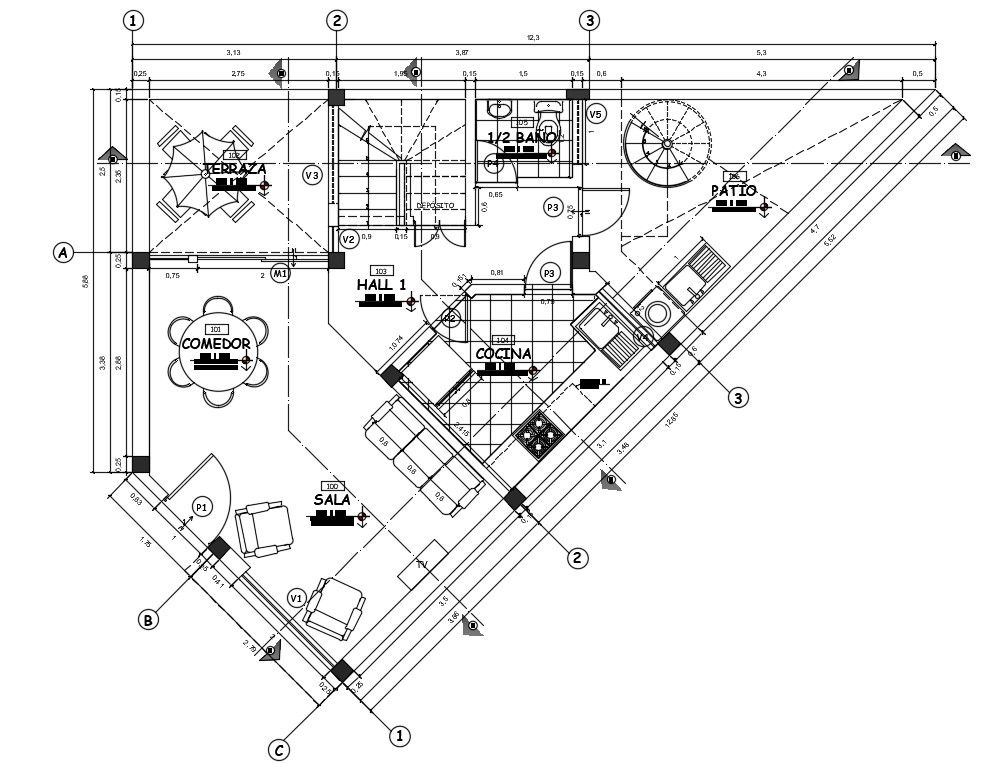 A modern house plan is given in this cad file. Download this 2d cad file now.