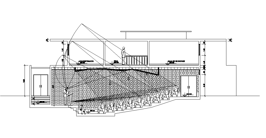Amphitheater sitting section detail drawing stated in this AutoCAD file. Download this 2d drawing file.