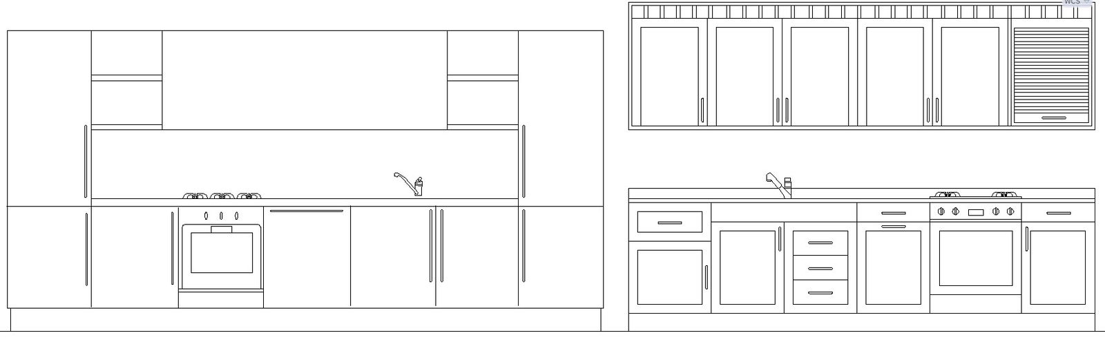 An elevation view of the kitchen sink’s front elevation CAD drawing