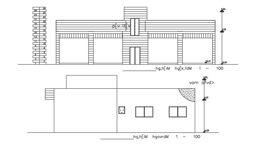 An Elevation Of 18x16 Meter House AutoCAD File