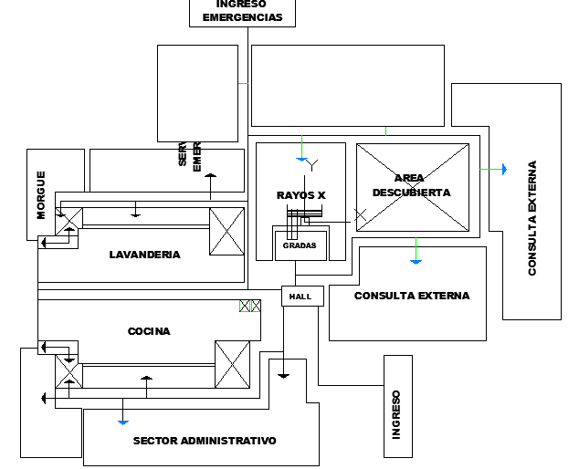 Analysis Functional Plan of Hospital dwg file