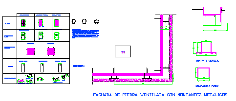 Anchored and dispositions for stone facade ventilated design drawing