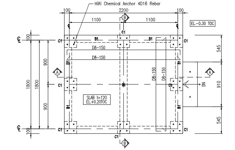Anchor reinforcement details in AutoCAD 2D drawing, dwg file, CAD file