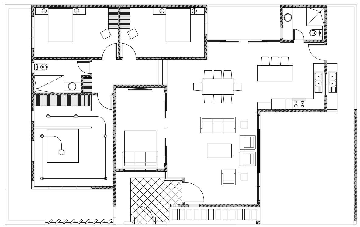 An electrical layout of 80’x96’ first floor house plan is given in this AutoCAD model. Download now.