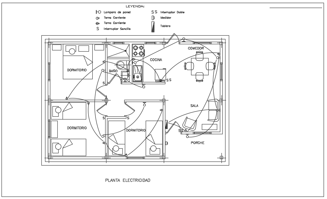 An electrical layout of the 10x7m house plan 2d AutoCAD drawing