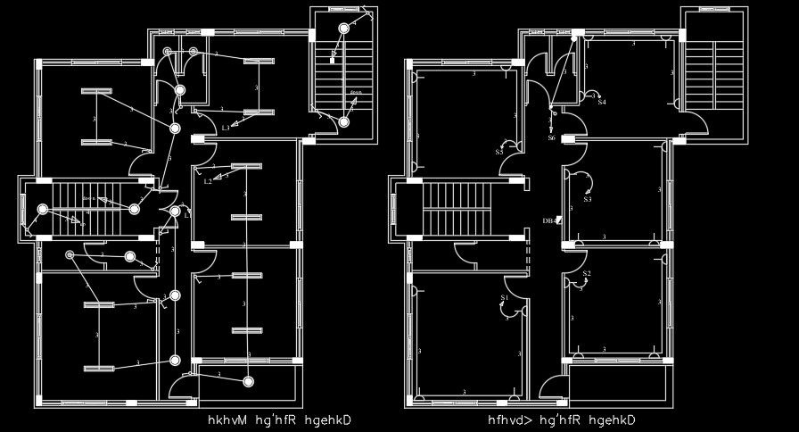 An electrical layout of the 11x16m third floor house plan AutoCAD drawing