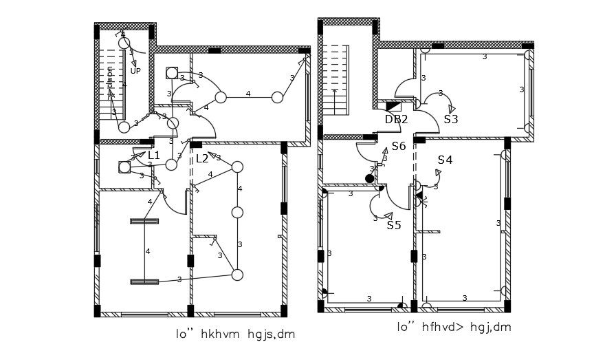 An electrical layout of the 11x20m architecture home plan AutoCAD drawing