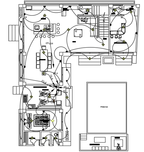 An electrical layout of the 14x17m duplex villa plan 2D DWG drawing