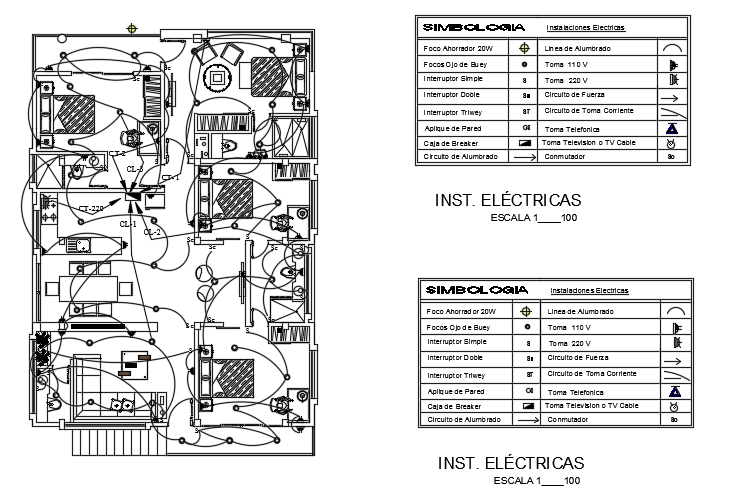 An electrical layout of the 14x20m duplex villa's first floor house plan
