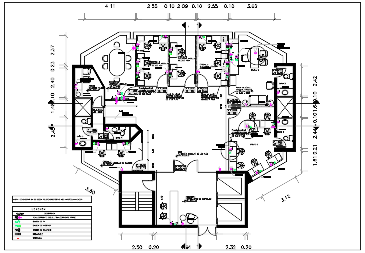 An electrical layout of the 15x10m office plan AutoCAD