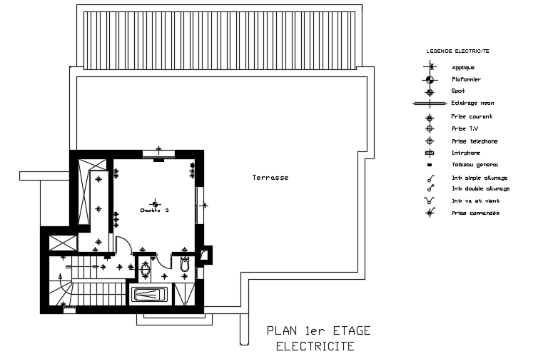An electrical layout of the 16x15m architecture 3bhk first floor house plan