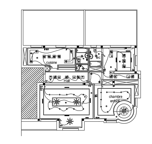 An electrical layout of the 17x17m architecture house plan cad drawing