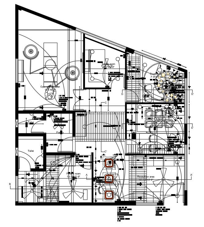 An electrical layout of the 36’x44’ first floor hospital plan is given in this AutoCAD drawing model. Download now.