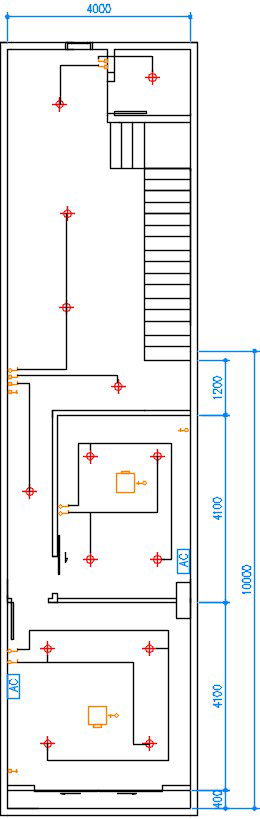 An electrical layout of the 4x16m small office plan with furniture’s drawing