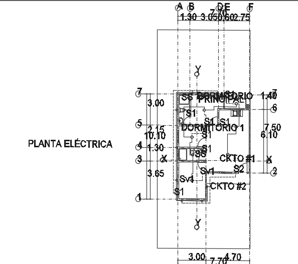 An electrical layout of the 8x10m house plan CAD drawing