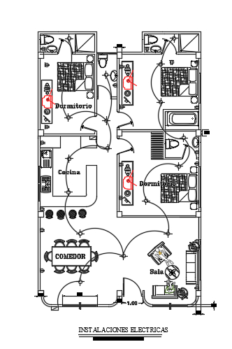 An electrical layout of the 8x13m 3bhk architecture house plan drawing