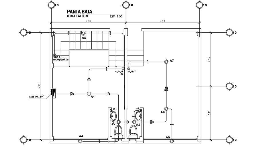 An electrical layout of the 9x6m ground floor house plan cad drawing