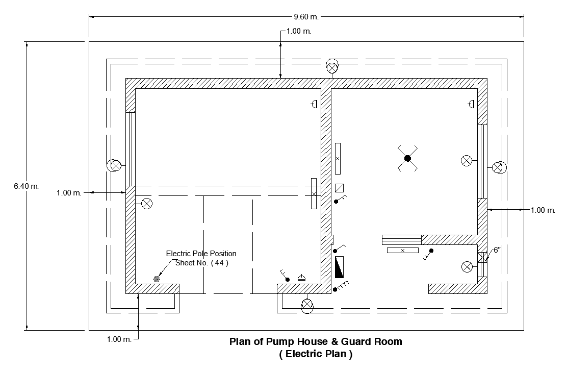 An electrical layout of the pump house and guard room plan
