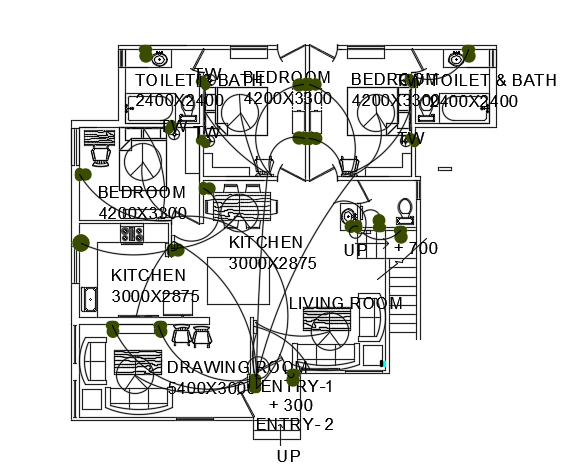 An electrical switch point of the 14x12m ground floor house pla