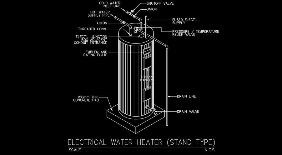 An electrical water heater AutoCAD drawing