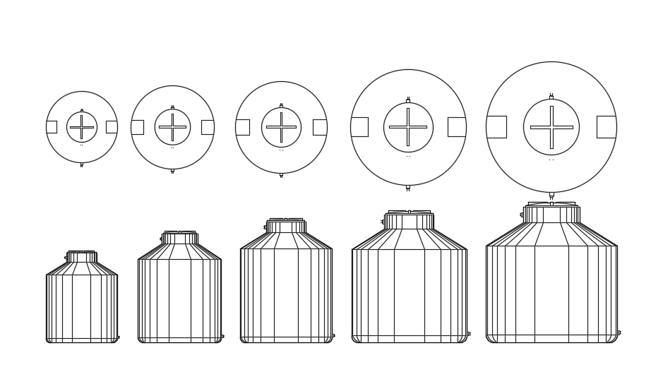 An elevated tank with different measurement drawings