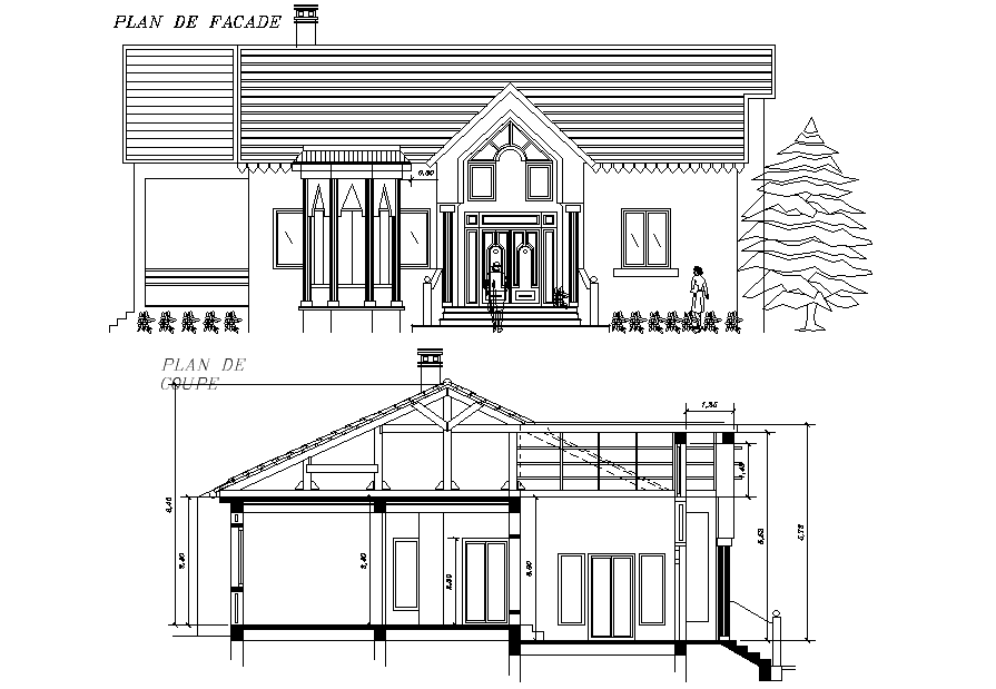 An elevation and section view of 16x12m villa building is given in this Autocad drawing file. Download now.