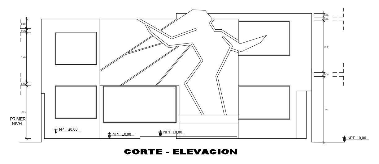 An elevation cum section view of the 22x17m hospital building is given in this AutoCAD file. Download now.