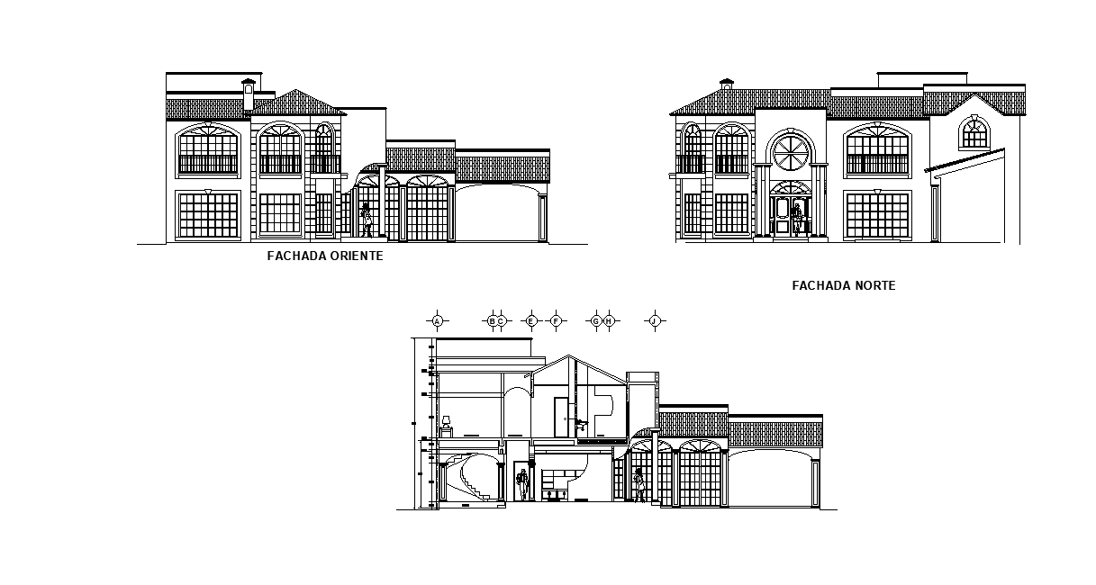 An elevation of 11x24m house plan is given in this Autocad drawing file.Download now.