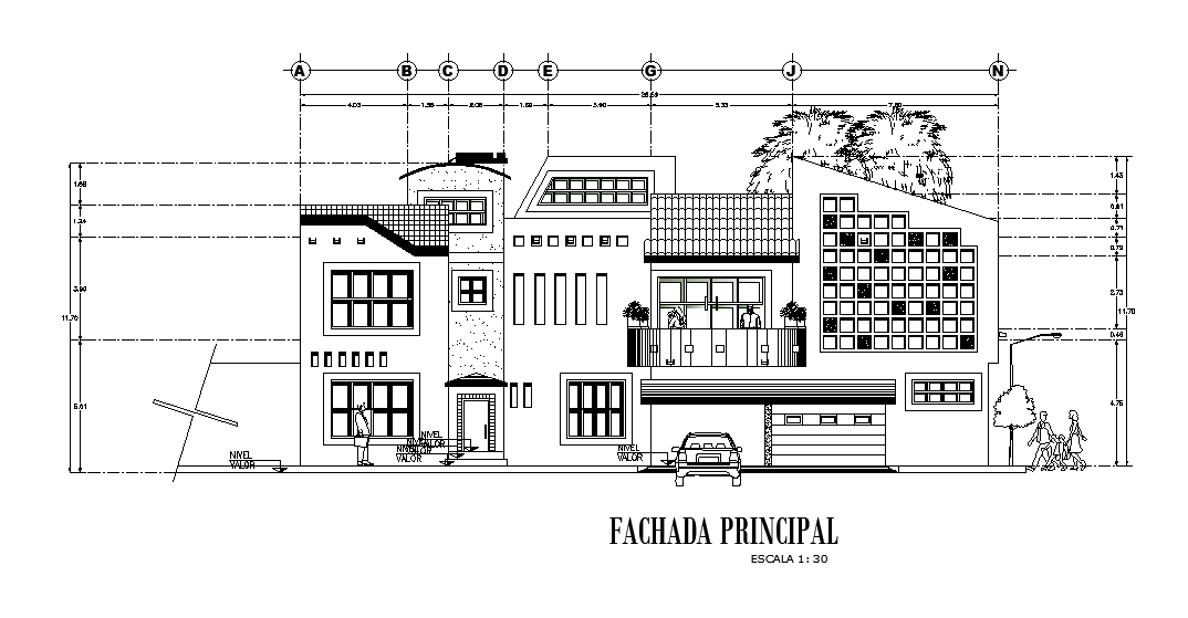 An elevation of 20x10m house plan is given in this Autocad drawing file. Download now.
