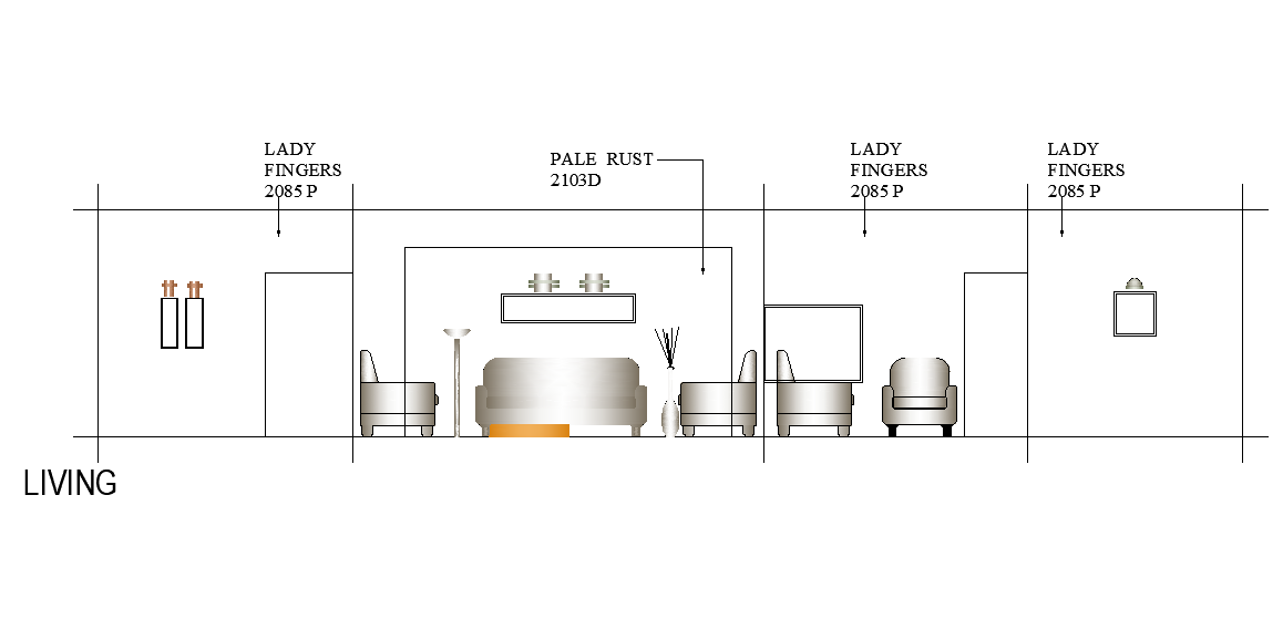 An elevation of 24’x39’ house plan of living room is given in this AutoCAD drawing file. Download the Autocad model.
