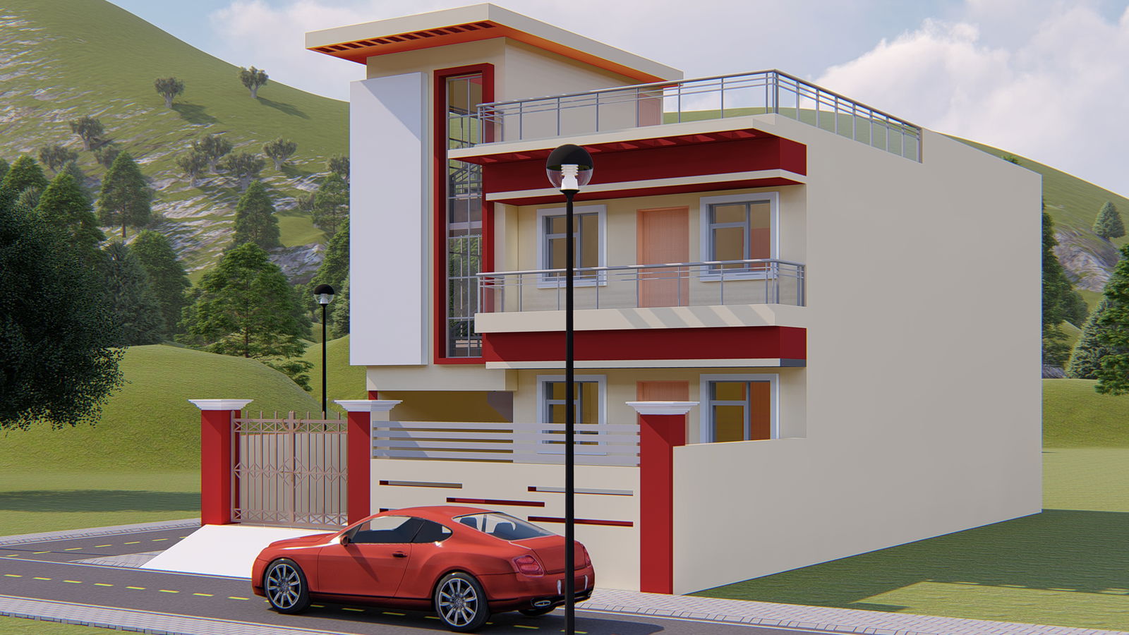 An elevation of 3D bungalow house has been given in this Revit file. Download now.
