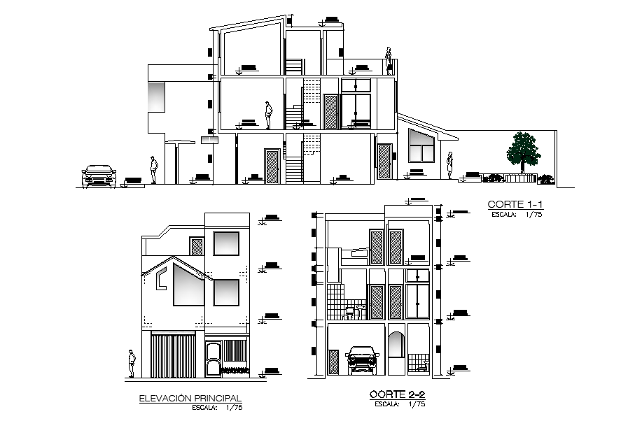 An elevation of 8x17m residential plan is given in this Autocad drawing file. Download now.