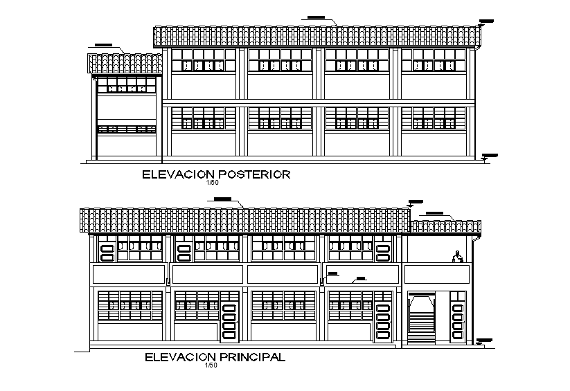 An elevation of Small office building is presented in this Autocad 2D file. Download now.