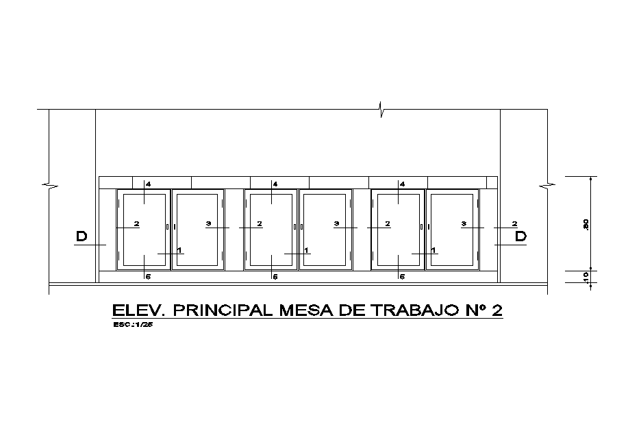 An elevation of front main work table is given in this Autocad drawing file. Download now.