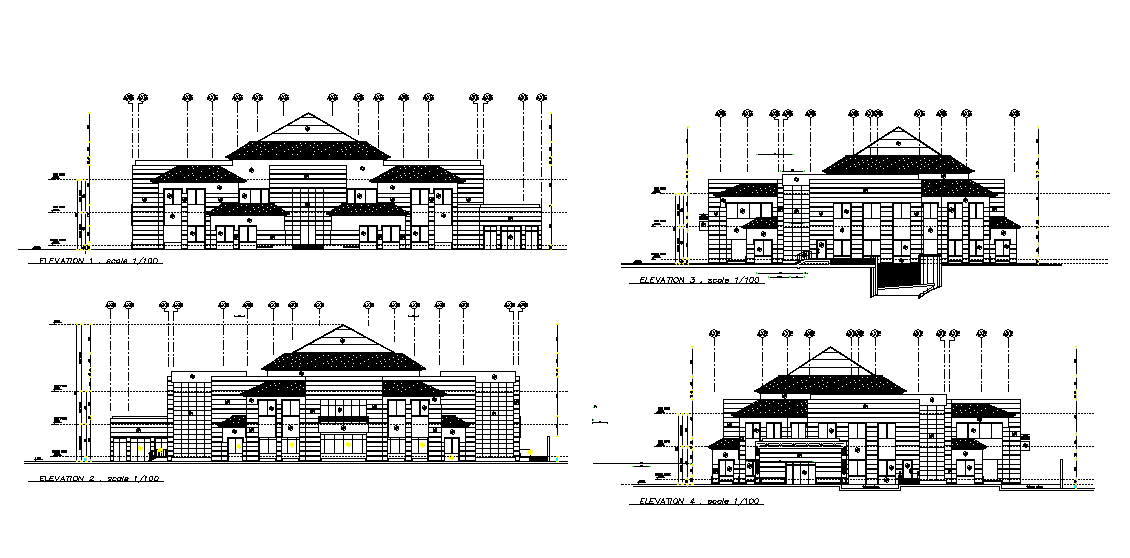 An elevation of house plan is given in this Autocad drawing file. Download now.