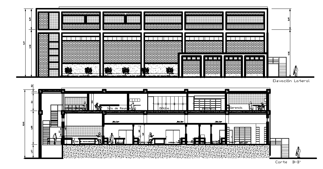 An elevation of laboratory is given in this Autocad drawing file. Download the Autocad file.