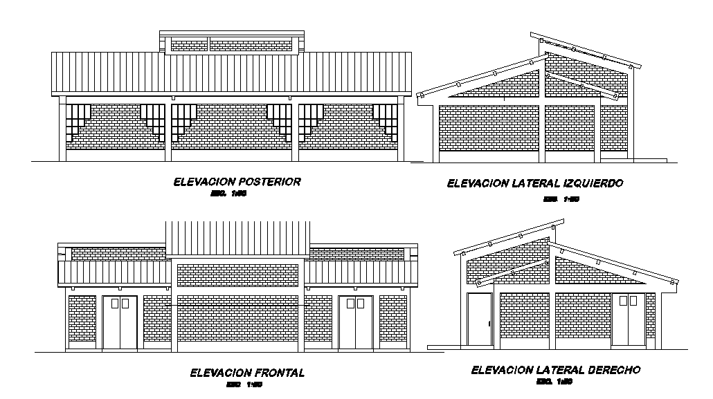 An elevation of the home is given in this Autocad drawing file. Download the Autocad file.
