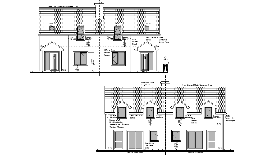 An elevation of the house is given with detail in the form of 2D Autocad DWG drawing file.Download the 2D Autocad DWG drawing file.