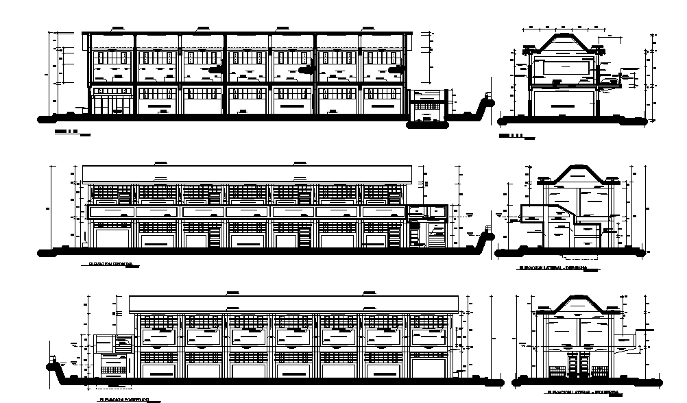 An elevation of the office building is available in this Autocad 2D DWG drawing file.
