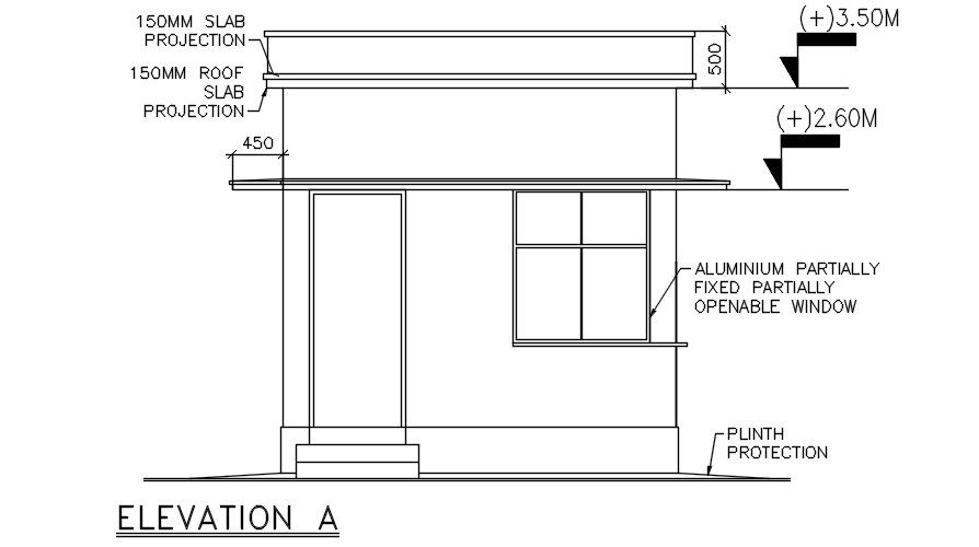 An elevation of the security room details are given in this Autocad 2D DWG drawing file. Download the AutoCAD drawing file.