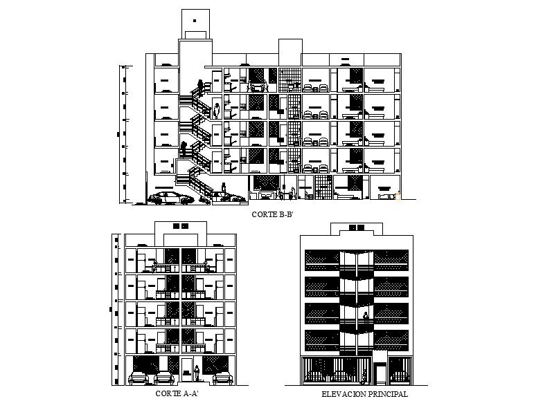An elevation & section view of 11x25m house plan is given in this Autocad drawing file. Download now.