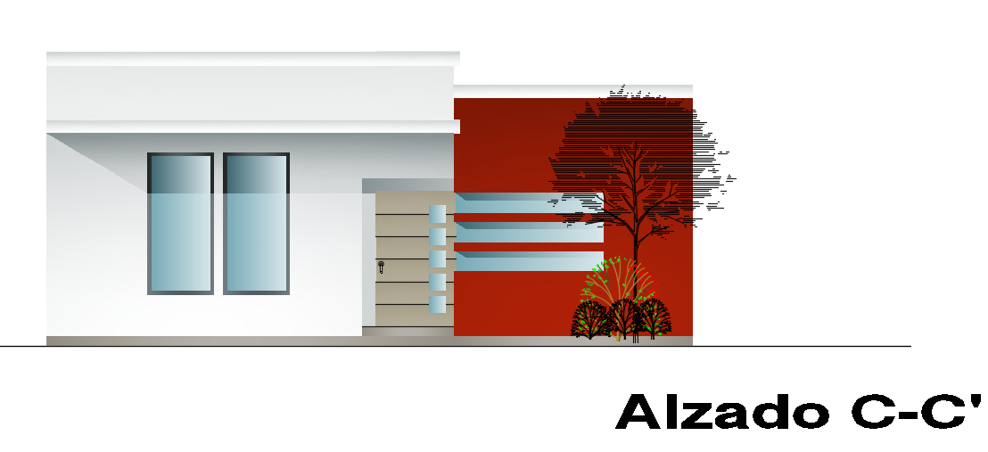 An elevation view CC’ of the 10x25m house building CAD drawing