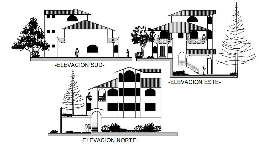 An elevation view of 11x15m house building is given in this Autocad drawing file. Download now.